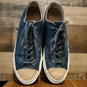 Converse Chuck Taylor All Star Leather Ox Shoes 136696C Navy Tan Toe Mens Sz 13